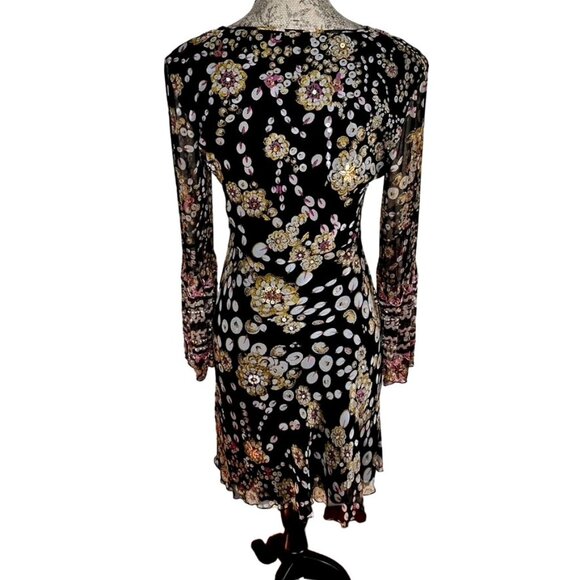 VTG Diane Von Furstenberg Women Floral Silk Dress Bell Sleeve Sequins Beads Sz 6 - Picture 2 of 13